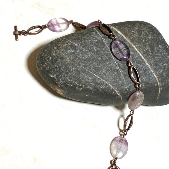 2/$20, Light Purple Fluorite Boho Bracelet, Genuine Gemstone + Copper Chain - Picture 6 of 10